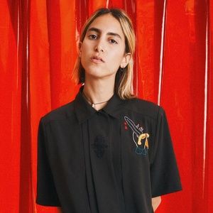 Hand Embroidered Hand & Dagger Black Blouse